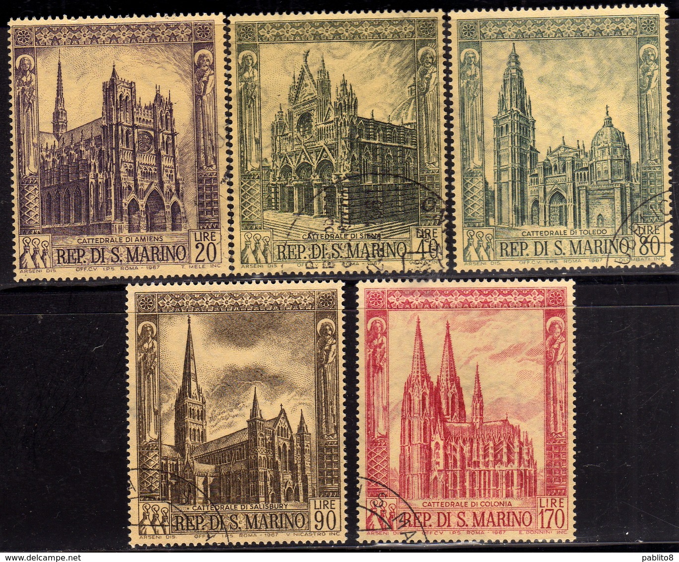 REPUBBLICA DI SAN MARINO 1967 CATTEDRALI GOTICHE GOTHIC CATHEDRALS SERIE COMPLETA COMPLETE SET USATA USED OBLITERE' - Usati