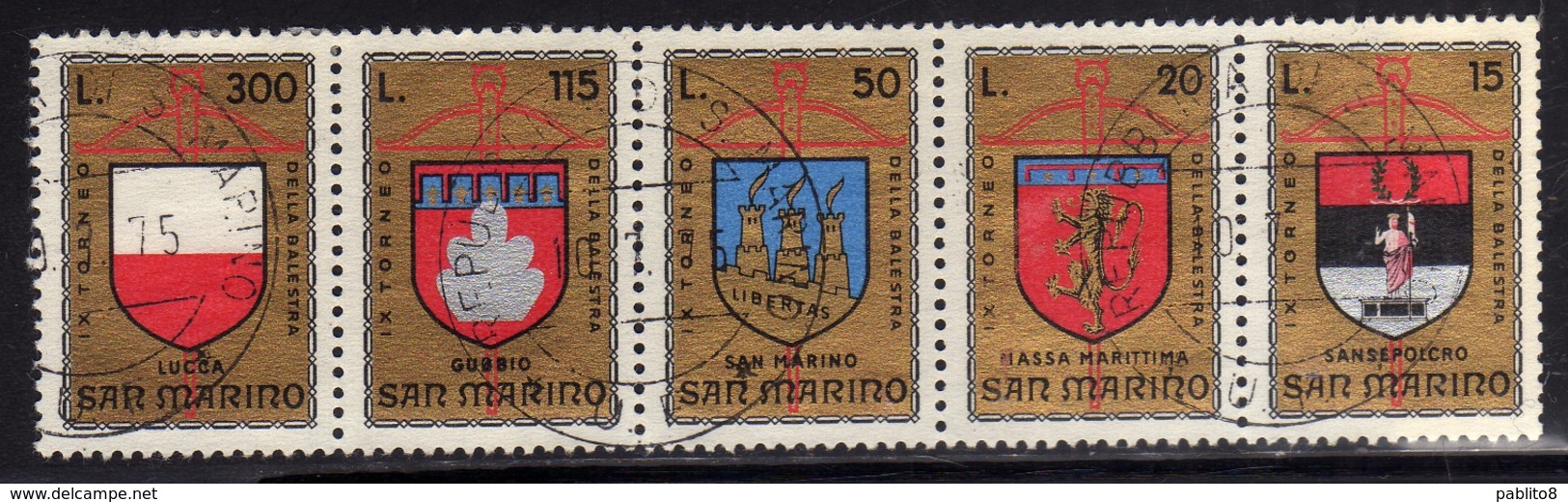 REPUBBLICA DI SAN MARINO 1974 TORNEO DELLA BALESTRA STRISCIA SERIE COMPLETA STRIP COMPLETE SET USATA USED OBLITERE' - Used Stamps