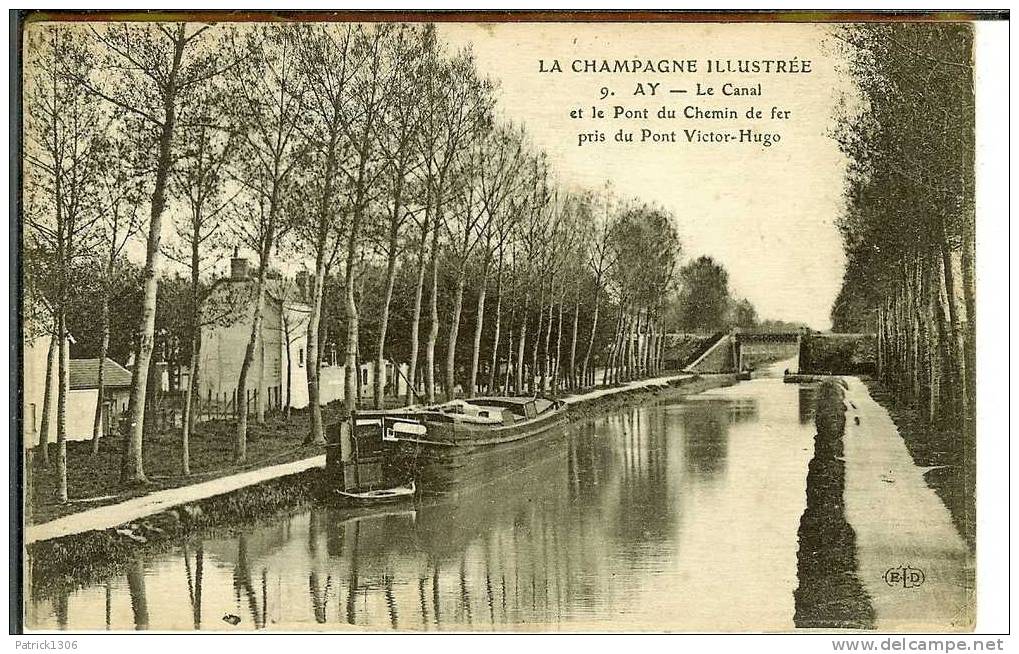 CPA  AY En CHAMPAGNE, Le Canal, Péniche  1695 - Ay En Champagne
