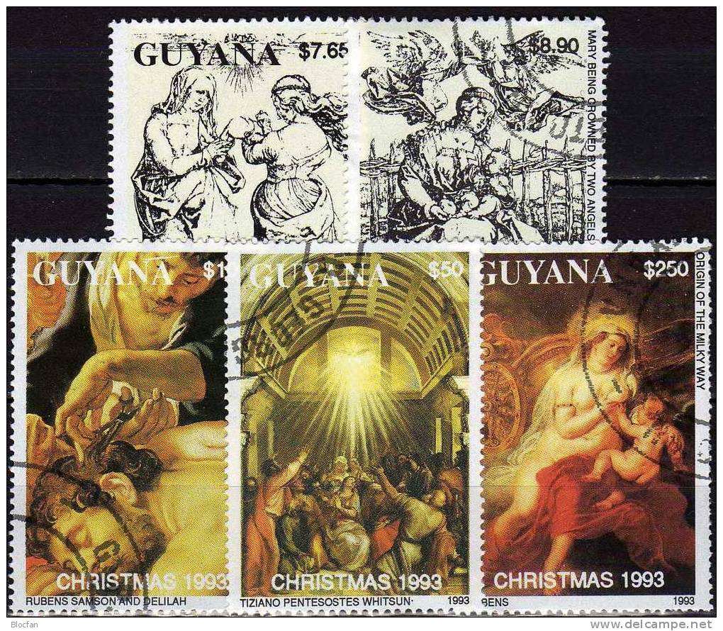 Weihnacht 1993 GUAYANA 4238/42 Komplett O 13€ Madonna Of The Paintings From Tizian Dürer Rubens On The Set From Americo - Teologi