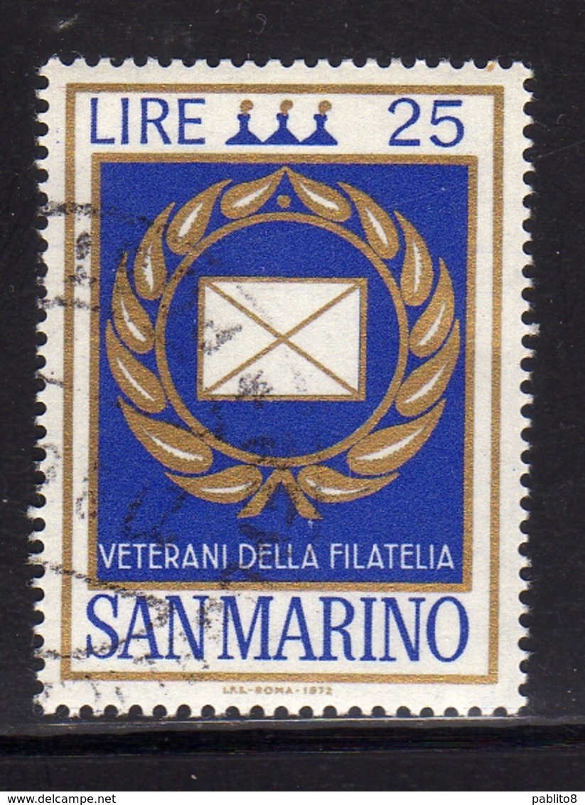 REPUBBLICA DI SAN MARINO 1972 VETERANI DELLA FILATELIA VETERANS OF PHILATELY LIRE 25  USATO USED OBLITERE' - Usati