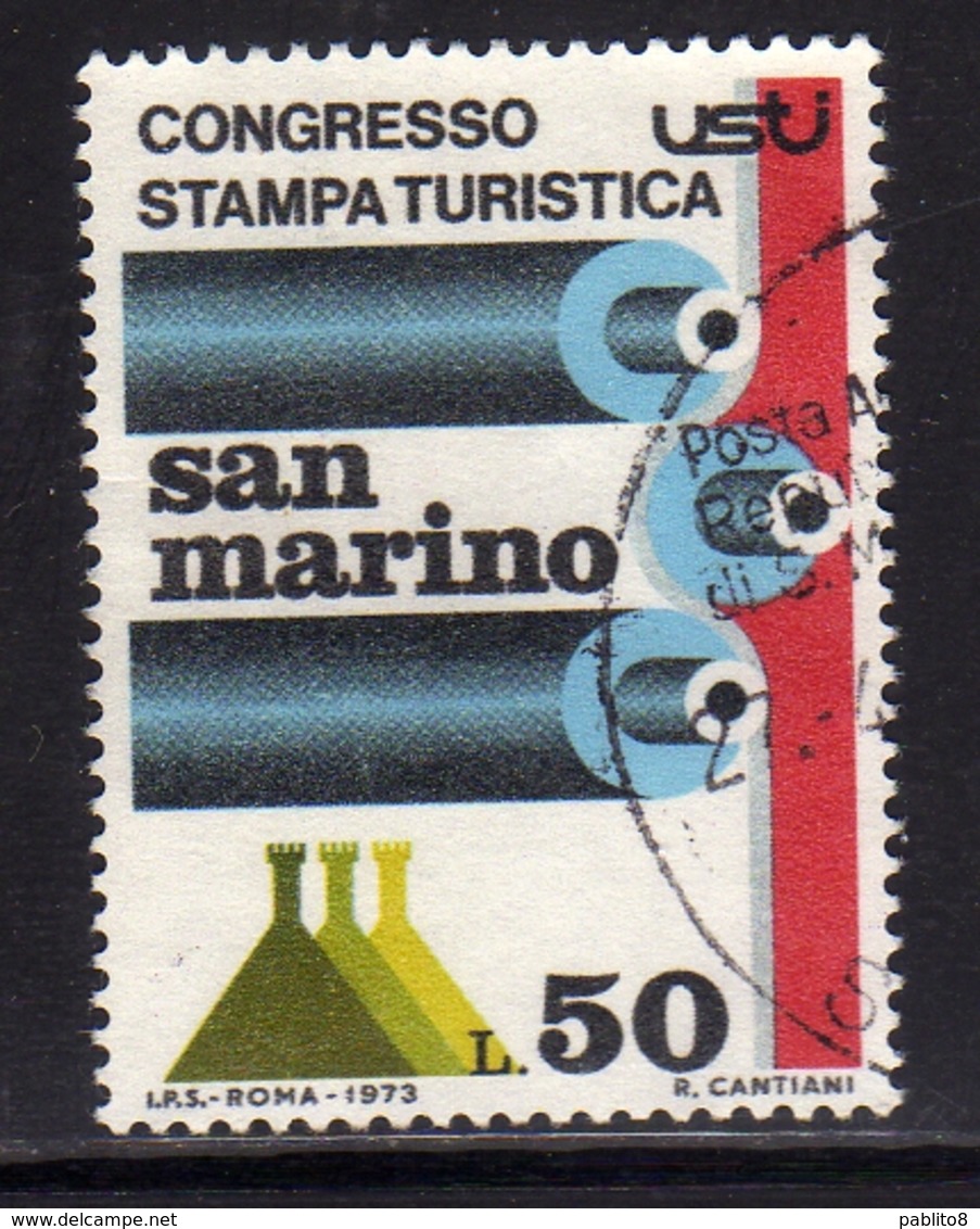 REPUBBLICA DI SAN MARINO 1973 STAMPA TURISTICA TOURISTIC PRESS LIRE 50 USATO USED OBLITERE' - Used Stamps