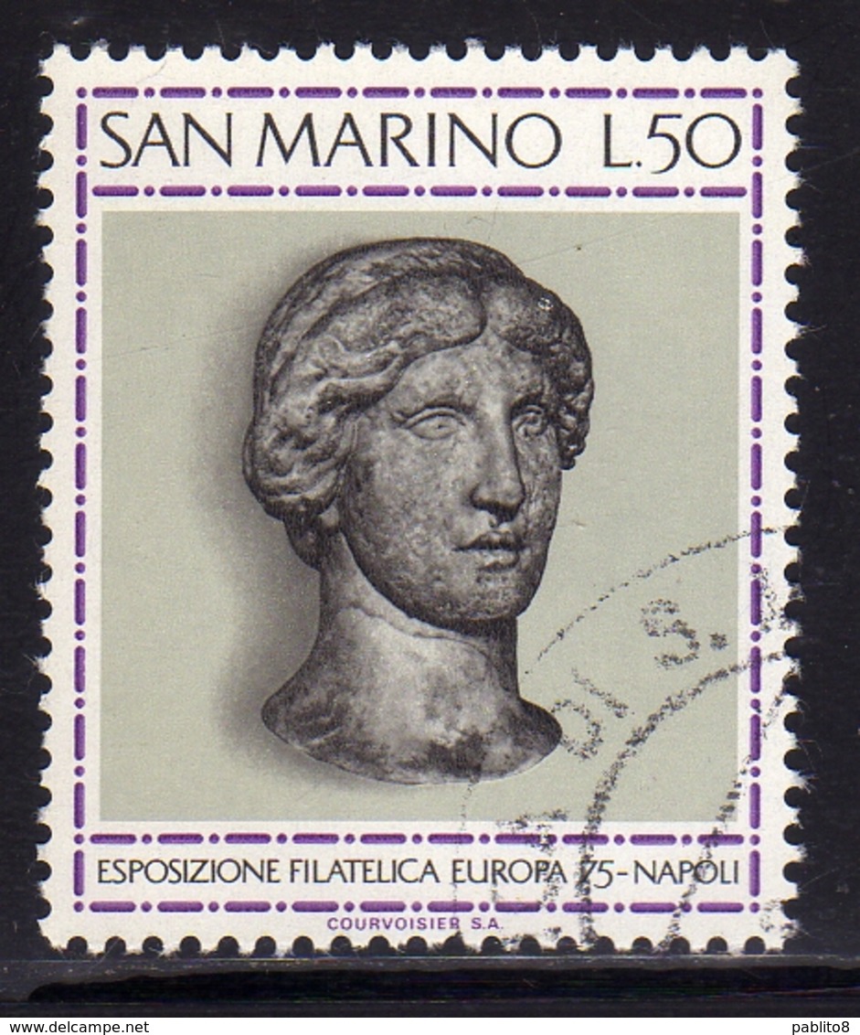 REPUBBLICA DI SAN MARINO 1975 ESPOSIZIONE FILATELICA INTERNAZIONALE EUROPA STAMP EXHIBITION LIRE 50 USATO USED OBLITERE' - Oblitérés