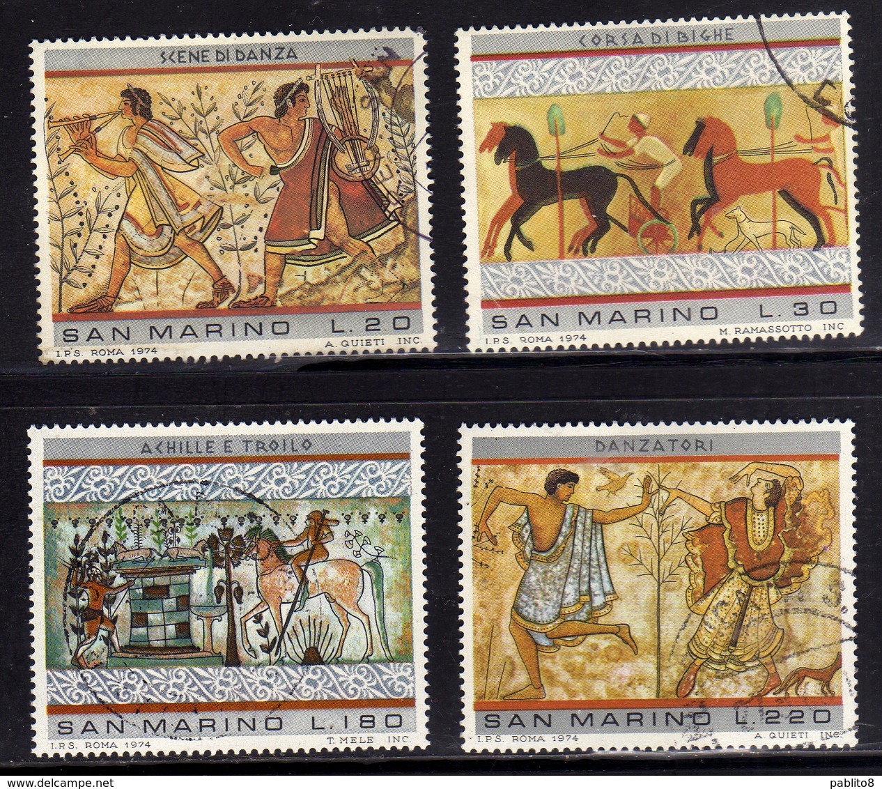 REPUBBLICA DI SAN MARINO 1975 ARTE ETRUSCA ETRUSCAN ART SERIE COMPLETA COMPLETE SET USATA USED OBLITERE' - Used Stamps