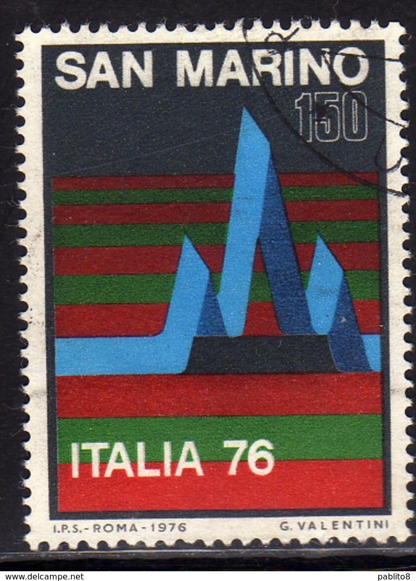 REPUBBLICA DI SAN MARINO 1976 ESPOSIZIONE FILATELICA ITALIA 76 STAMP EXHIBITION LIRE 150 USATO USED OBLITERE' - Usados