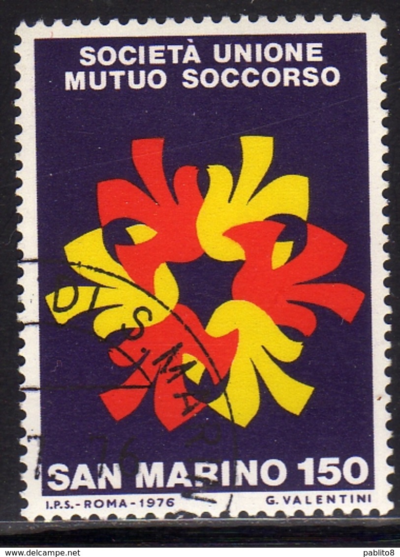 REPUBBLICA DI SAN MARINO 1976 SOCIETÀ UNIONE MUTUO SOCCORSO LIRE 150 USATO USED OBLITERE' - Used Stamps