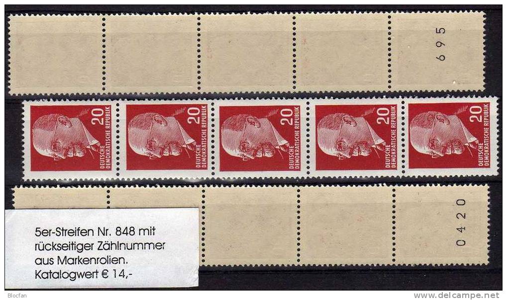 Ulbricht Variante 1961 DDR 848 X Plus 3x Rollen 5-Streifen ** 42€ Mit # Rückseitig 3-/4-stellig In Markenautomat Set GDR - Se-Tenant