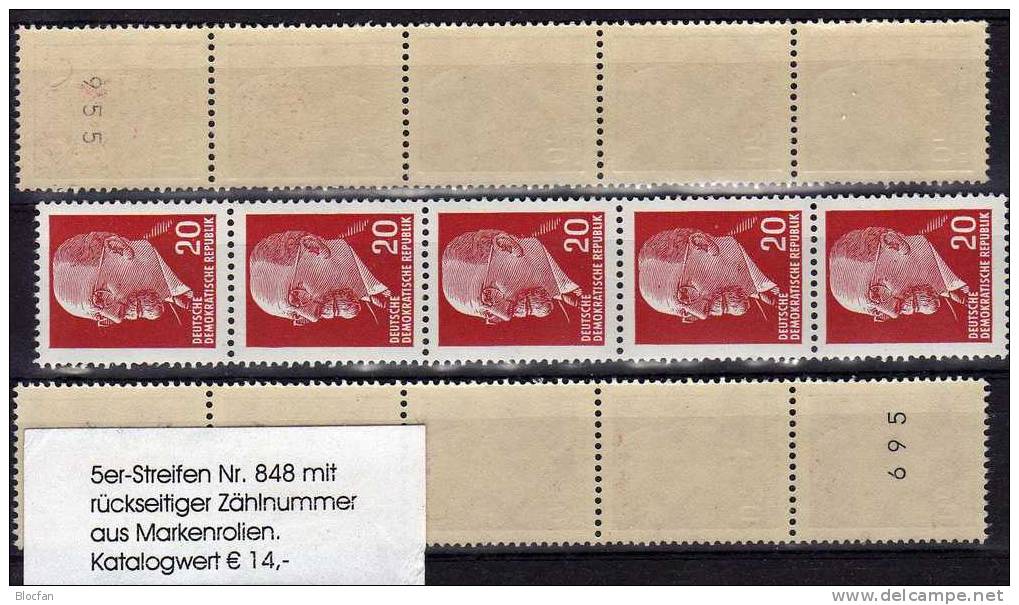 Ulbricht Variante 1961 DDR 848 X Plus 3x Rollen 5-Streifen ** 42€ Mit # Rückseitig 3-/4-stellig In Markenautomat Set GDR - Se-Tenant