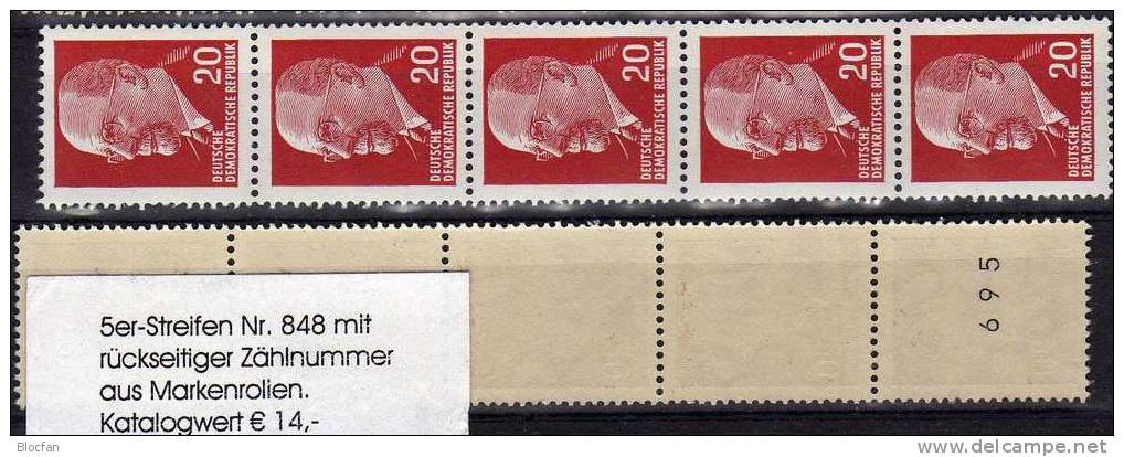 Ulbricht Variante 1961 DDR 848 X Plus 3x Rollen 5-Streifen ** 42€ Mit # Rückseitig 3-/4-stellig In Markenautomat Set GDR - Se-Tenant