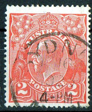 Australia 1918 King George V 2d Red- Bright Rose-scarlet - Single Crown Wmk Used - Actual Stamp - Sydney - SG63 - Oblitérés