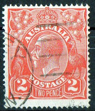 Australia 1918 King George V 2d Red- Bright Rose-scarlet - Single Crown Wmk Used - Actual Stamp - Sydney -- SG63 - Gebraucht
