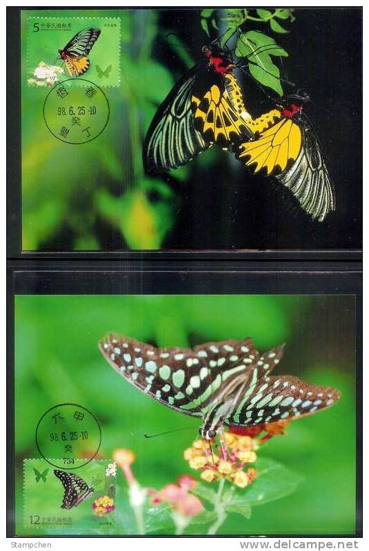 Maxi Cards(A) Taiwan 2009 Butterflies Stamps Butterfly Insect Fauna Flower-Chinese Cachet - Maximumkaarten