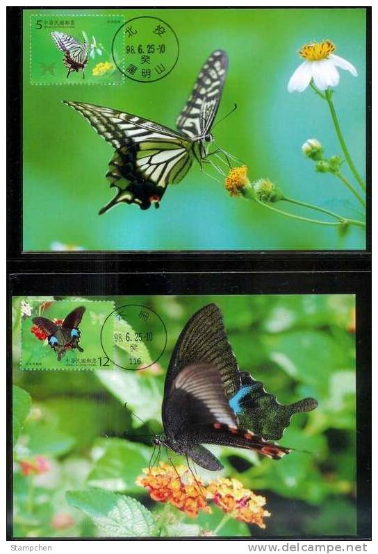 Maxi Cards(A) Taiwan 2009 Butterflies Stamps Butterfly Insect Fauna Flower-Chinese Cachet - Cartes-maximum