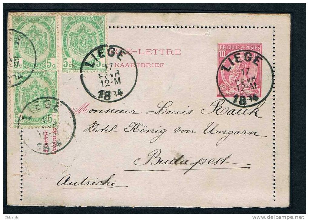 Belgique 1894 CL 10c Rose + N°56 X 3 De Liege Pour Budapest. - Autres & Non Classés