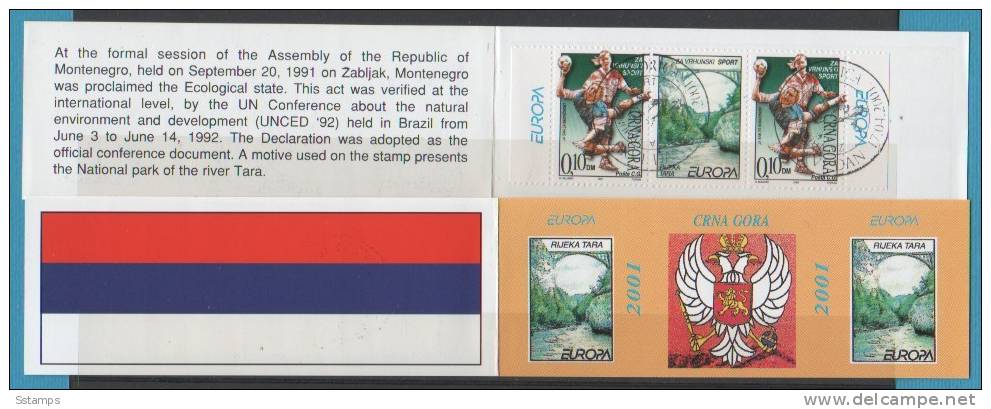 A-153 MONTENEGRO CRNA GORA SPORT FIRST STAMP EUROPA CEPT 2001  RARO SPECIAL CANCELLED - 2001