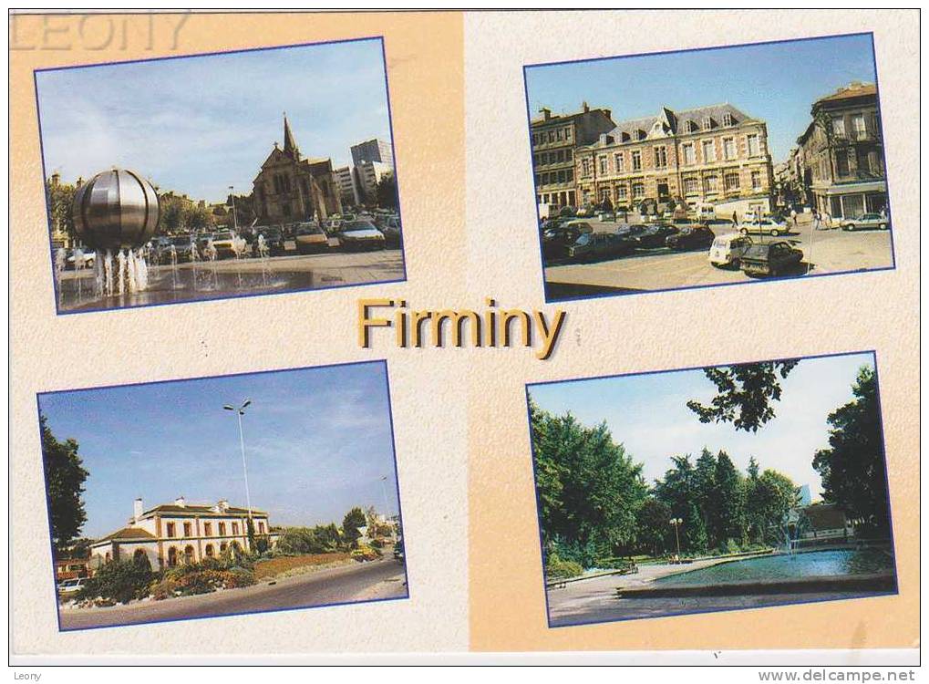 CPM De  FIRMINY(42) -   Place Du Breuil - Gare SNCF - Jardin Public - Hôtel De Ville - Firminy