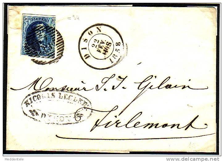 Belgique Lettre N° 7 3m Oblitéré P 34 DISON Vers Tirlemont TTB - 1851-1857 Medaglioni (6/8)