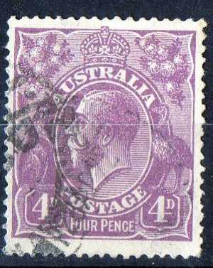 Australia 1918 King George V 4d Violet - Single Crown Wmk Used - Actual Stamp - SG64 - Used Stamps