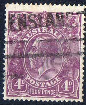 Australia 1918 King George V 4d Violet - Single Crown Wmk Used - Actual Stamp - Queensland - SG64 - Used Stamps