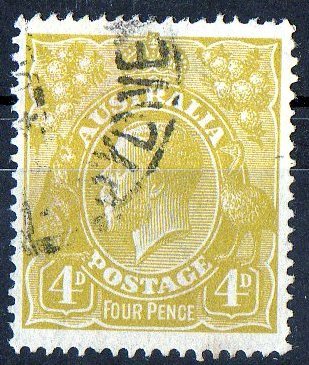 Australia 1924 King George V 4d Olive - Single Crown Wmk Used - Actual Stamp - Sydney - SG80 - Oblitérés
