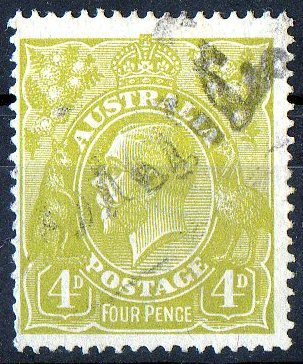 Australia 1924 King George V 4d Olive - Single Crown Wmk Used - Actual Stamp - - - SG80 - Used Stamps