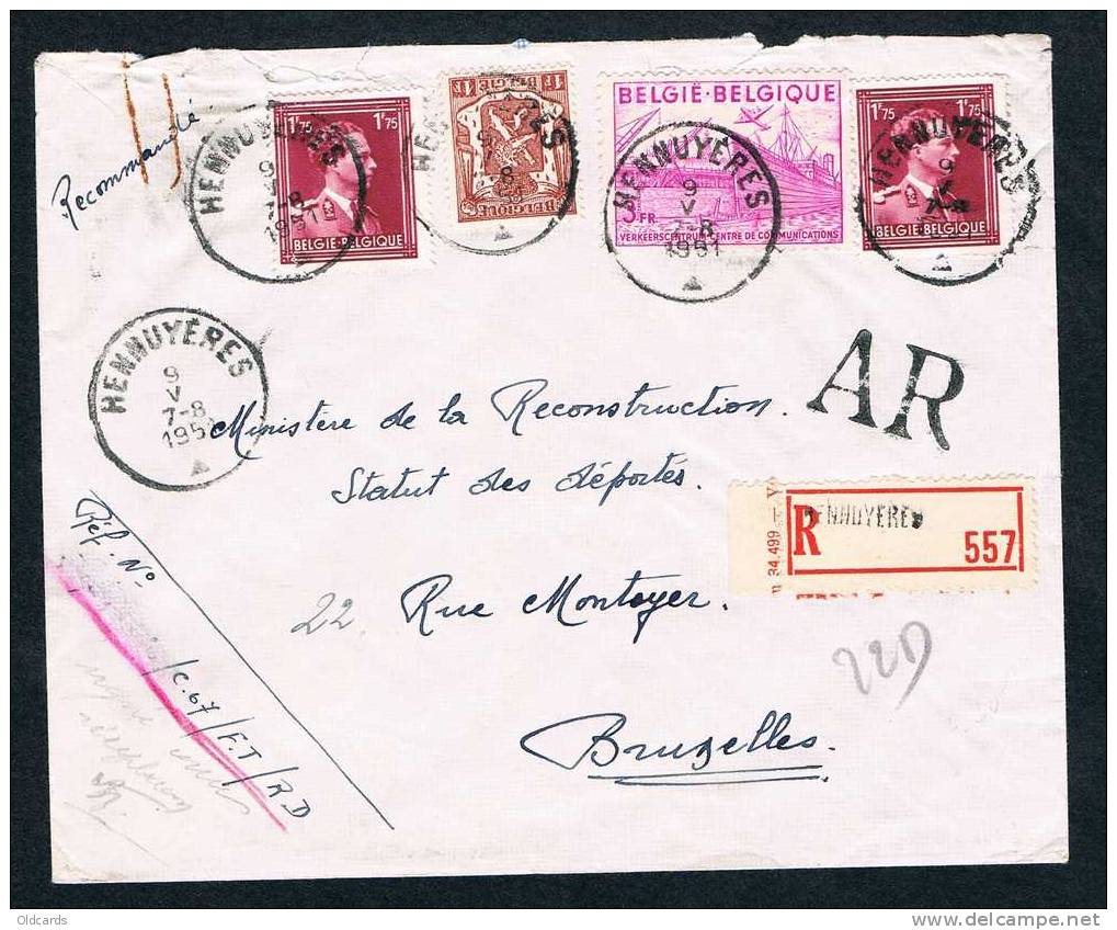 Lettre Recomm. AR Affr. N°642 X2 +715+768 De "HENNUYERES/1951" Pour Bruxelles. - Lettres & Documents