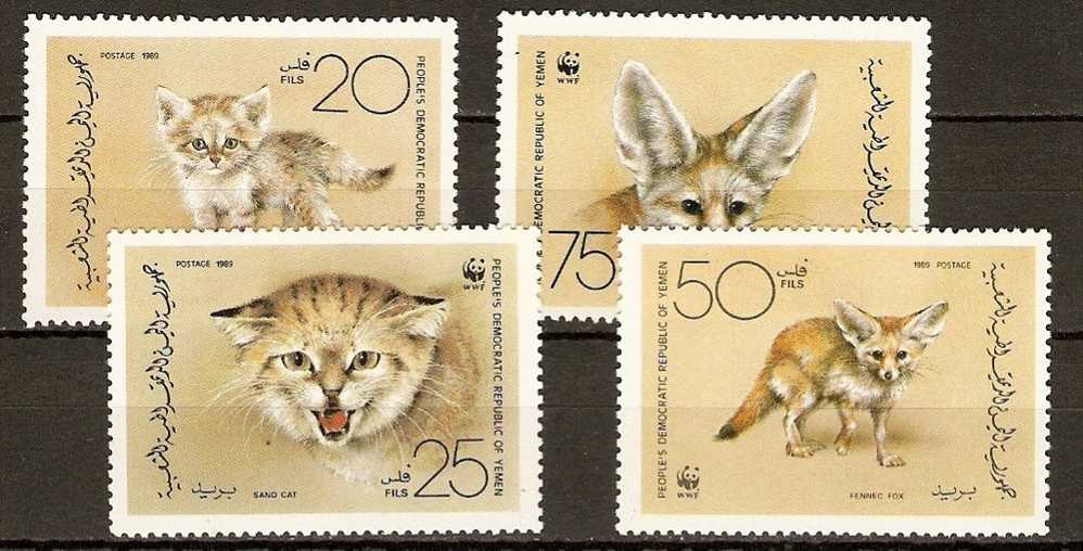 Yemen 1989 MiNr. 450 - 453  Südjemen (Volksrepublik) ANIMALS Sand Cat Fennec Fox WWF 4v  MNH** 10,00 € - Unused Stamps