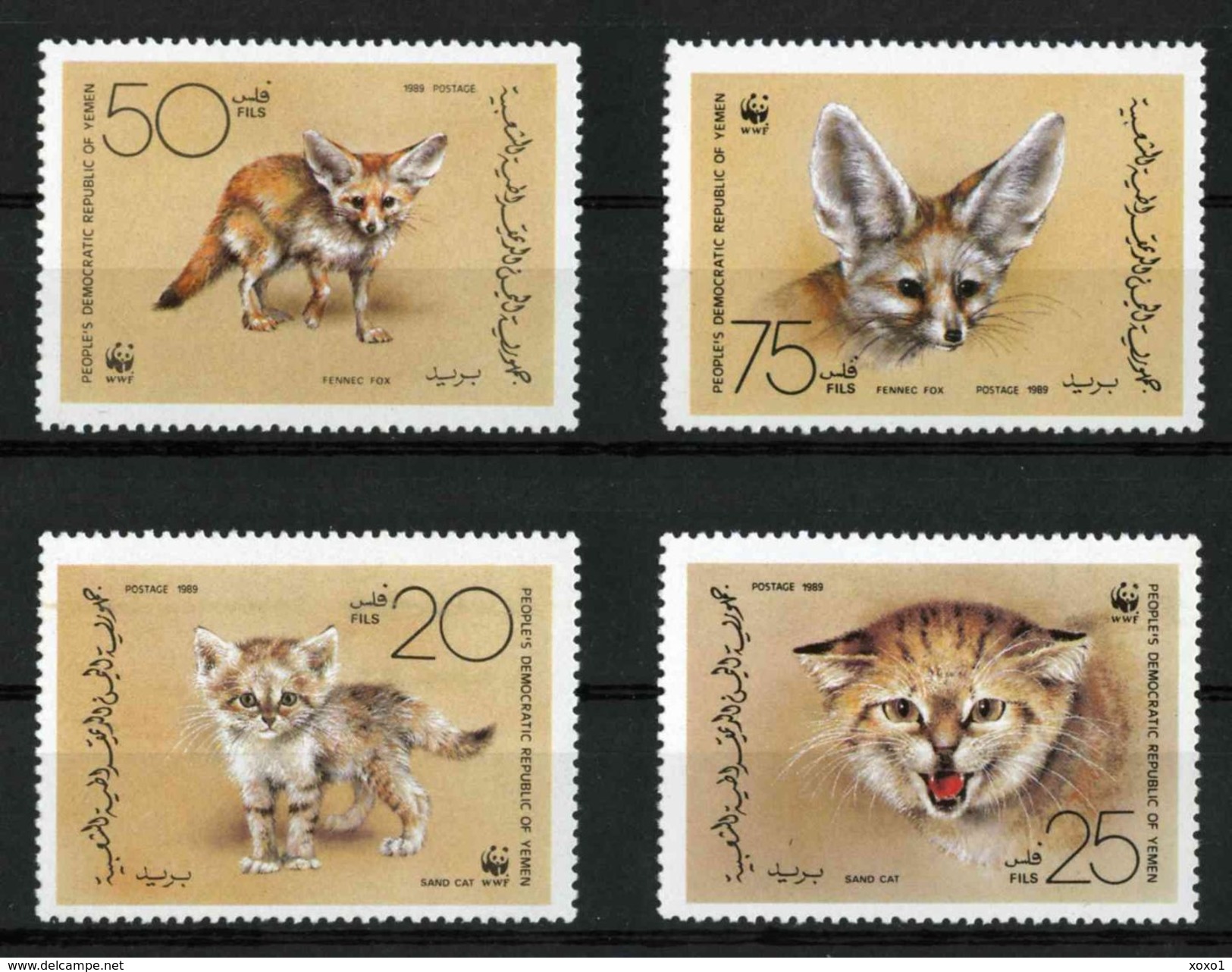 Yemen 1989 MiNr. 450 - 453  Südjemen (Volksrepublik) ANIMALS Sand Cat Fennec Fox WWF 4v  MNH** 10,00 € - Unused Stamps