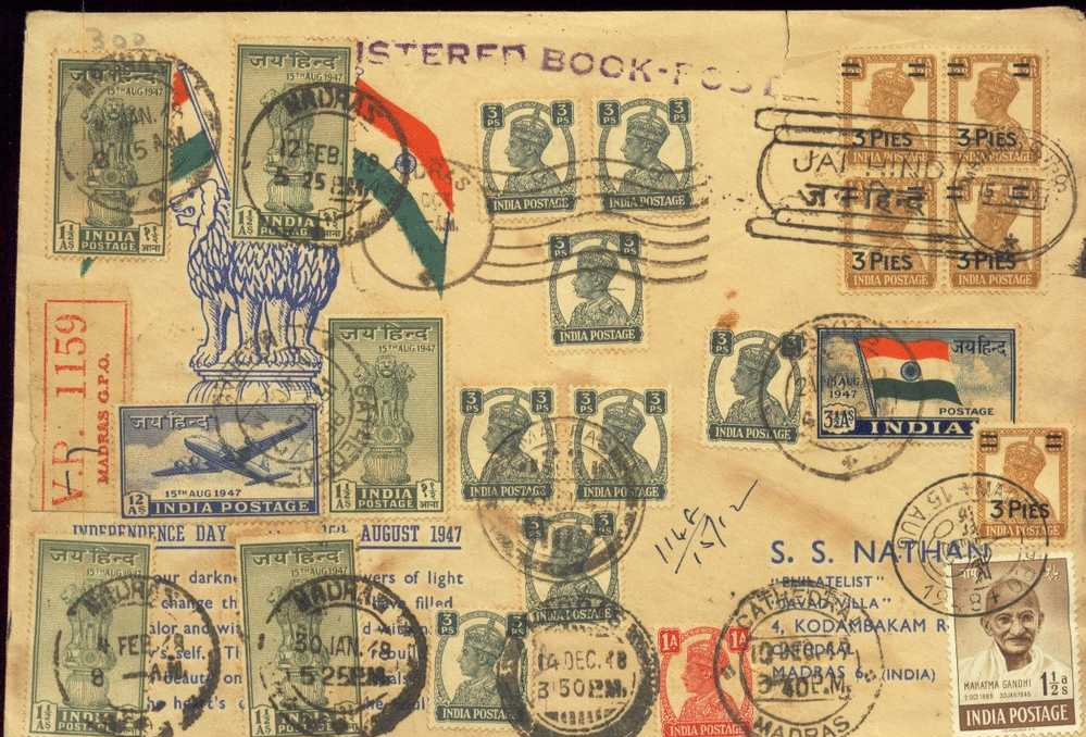 GANDHI-1948-JAI HIND-KGVI-3p Ovpt BLK-FLAGS-HISTORIC PHILATELIC V.P. COVER No. 1159-UNIQUE POSTAL HISTORY - Mahatma Gandhi