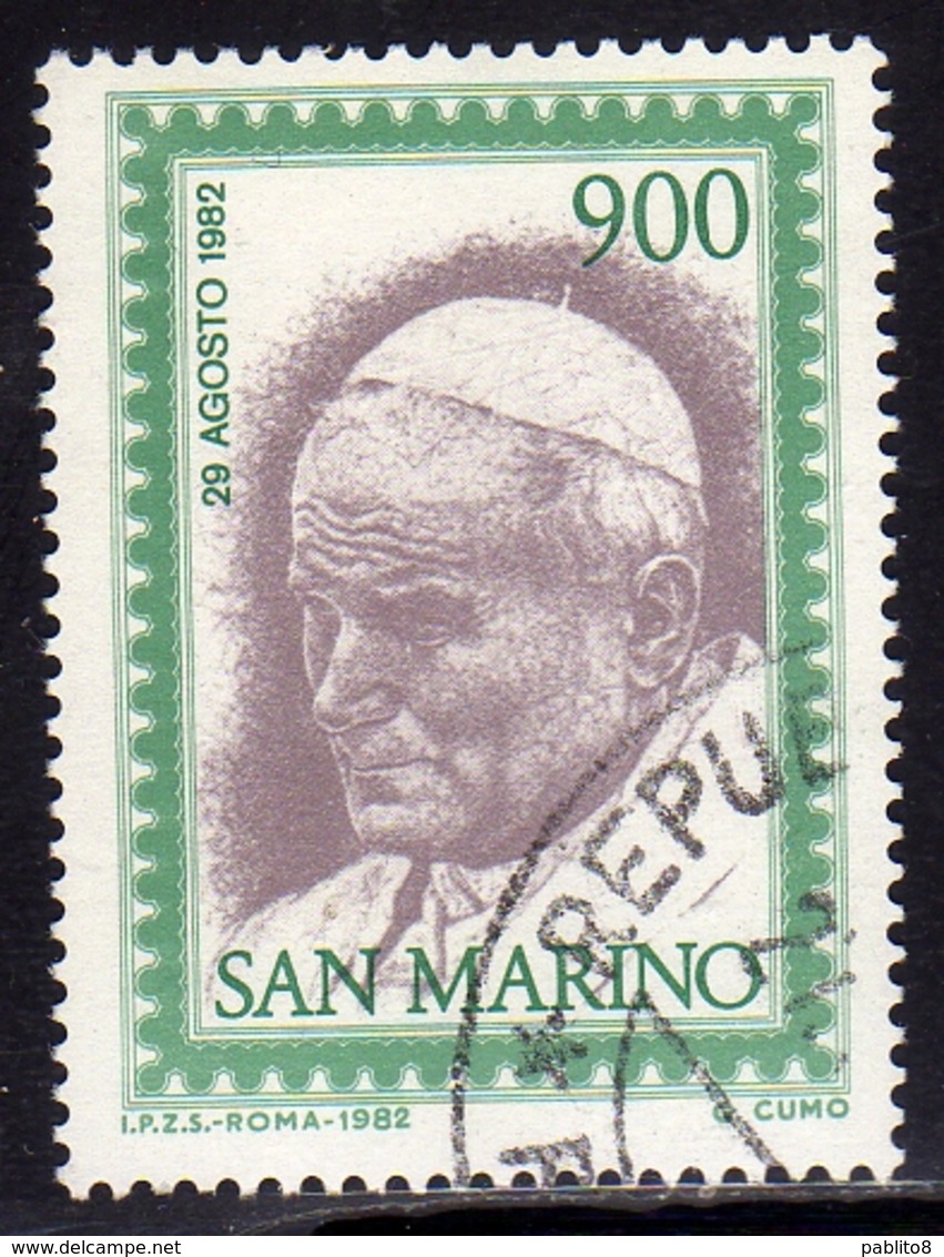 REPUBBLICA DI SAN MARINO 1982 VISITA PAPA GIOVANNI PAOLO II POPE LIRE 900 USATO USED OBLITERE' - Gebraucht
