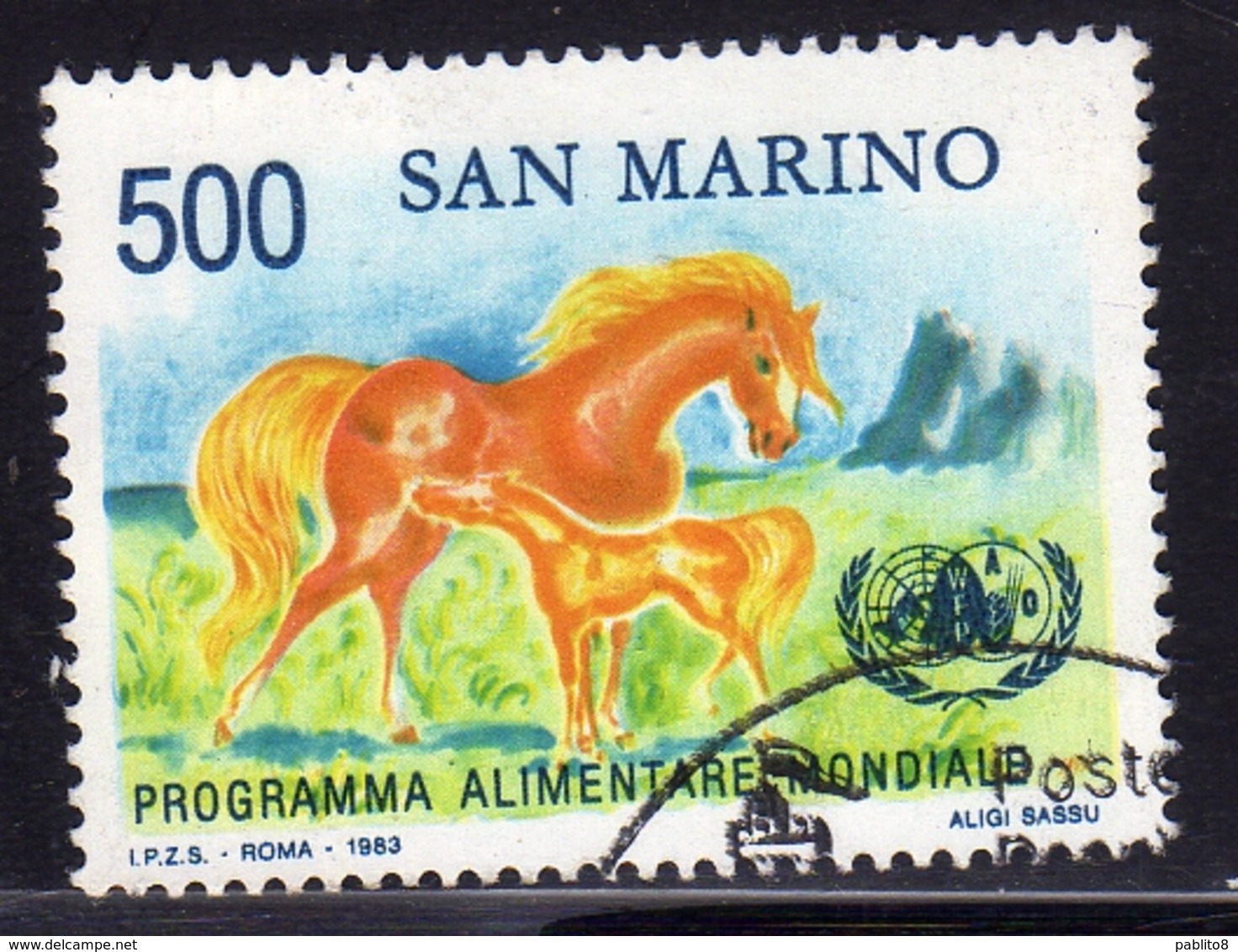 REPUBBLICA DI SAN MARINO 1983 PROGRAMMA ALIMENTARE MONDIALE WFP LIRE 500 USATO USED OBLITERE' - Used Stamps