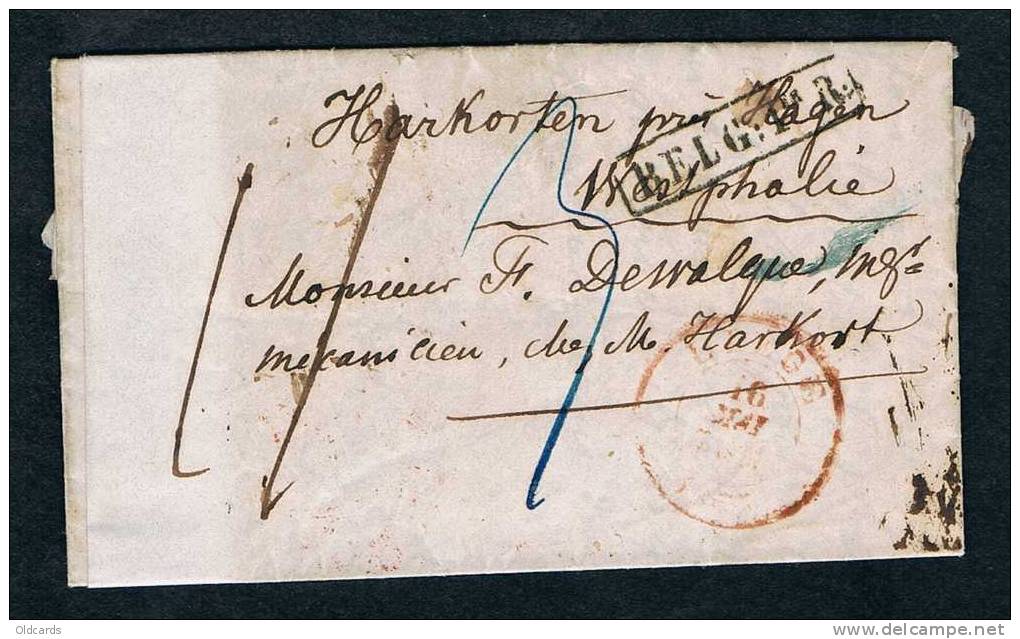 Lettre Non Affr. De "LIEGE/1855" + Encad. "BELG:Ier R". Pour La Wesphalie. - Autres & Non Classés