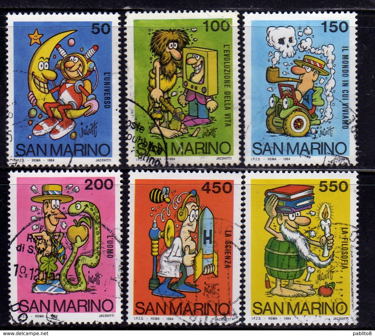 REPUBBLICA DI SAN MARINO1984 SCUOLA E FILATELIA BY JACOVITTI SCHOOL AND PHILATELY SERIE COMPLETA COMPLETE SET USATA USED - Used Stamps