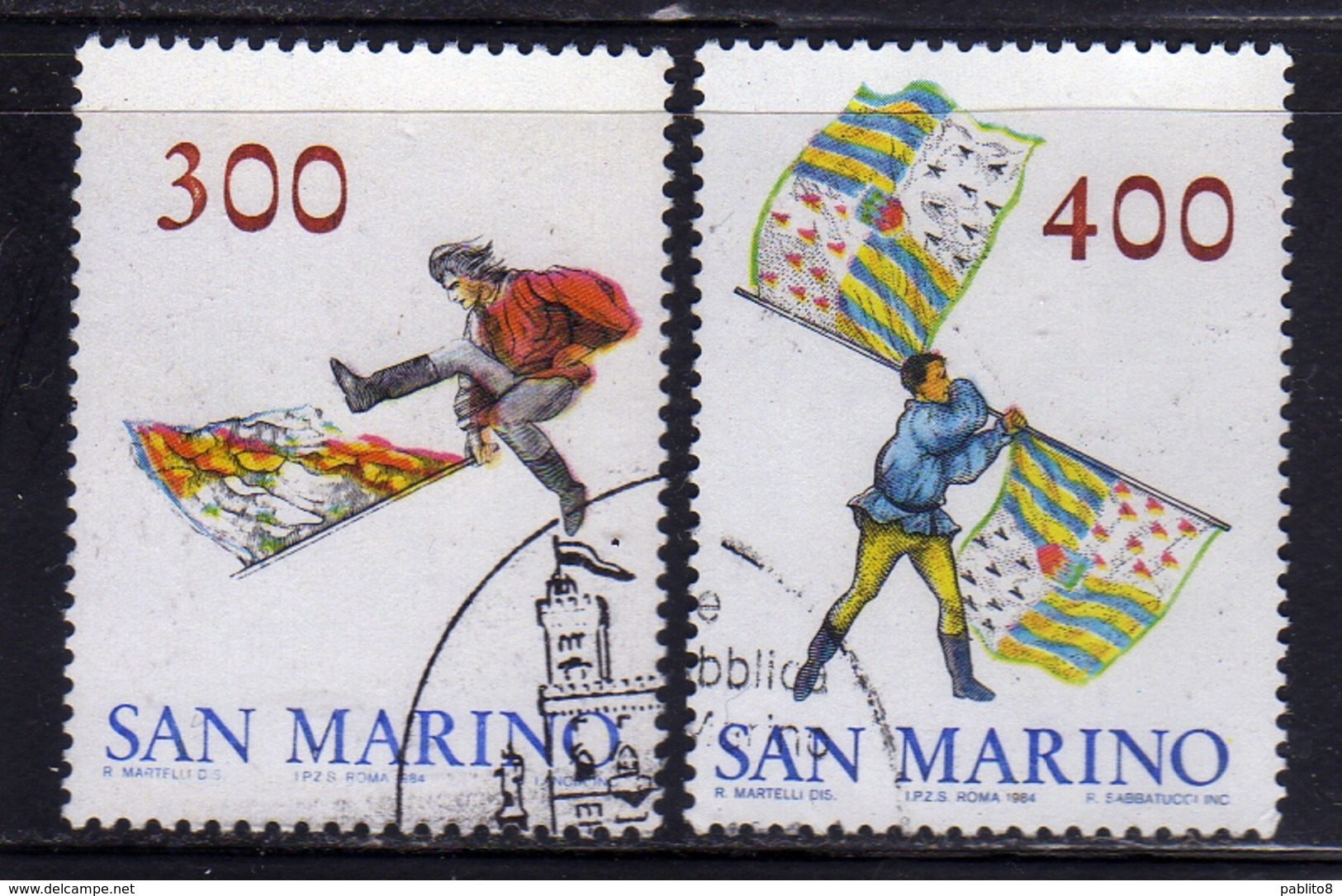 REPUBBLICA DI SAN MARINO 1984 GRUPPO SBANDIERATORI SERIE COMPLETA COMPLETE SET USATA USED OBLITERE' - Used Stamps