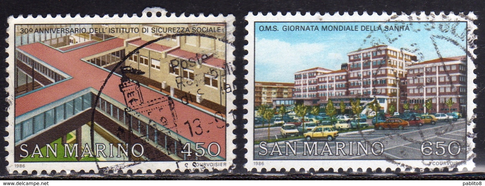 REPUBBLICA DI SAN MARINO 1986 GIORNATA MONDIALE DELLA SANITÀ HEALTH DAY SERIE COMPLETA COMPLETE SET USATA USED OBLITERE' - Used Stamps