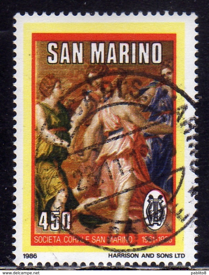 REPUBBLICA DI SAN MARINO 1986 SOCIETÀ CORALE CHORAL SOCIETY LIRE 450 USATO USED OBLITERE' - Used Stamps