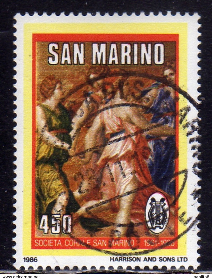 REPUBBLICA DI SAN MARINO 1986 SOCIETÀ CORALE CHORAL SOCIETY LIRE 450 USATO USED OBLITERE' - Oblitérés