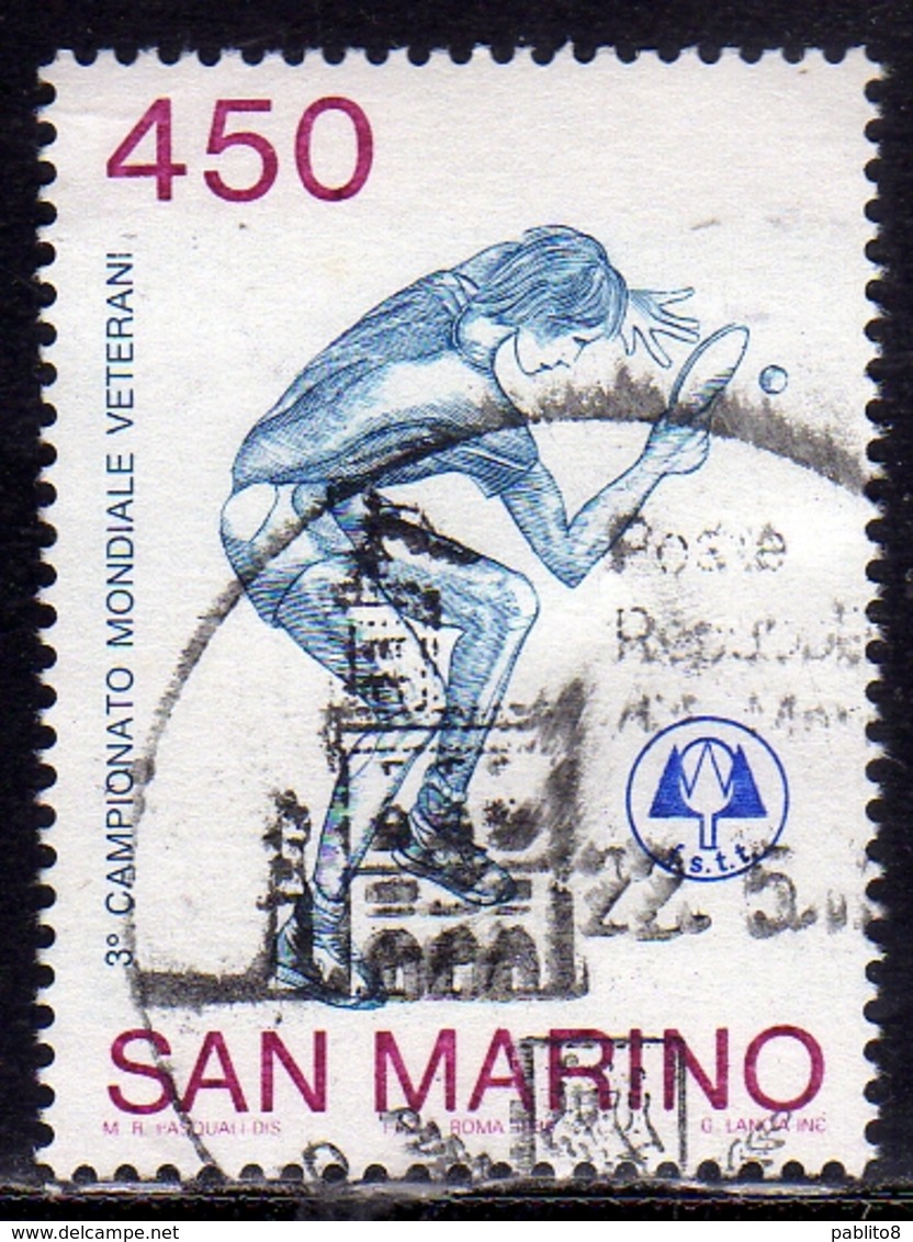 REPUBBLICA DI SAN MARINO 1986 CAMPIONATO MONDIALE DI TENNIS DA TAVOLO PING PONG LIRE 450 USATO USED OBLITERE' - Usati