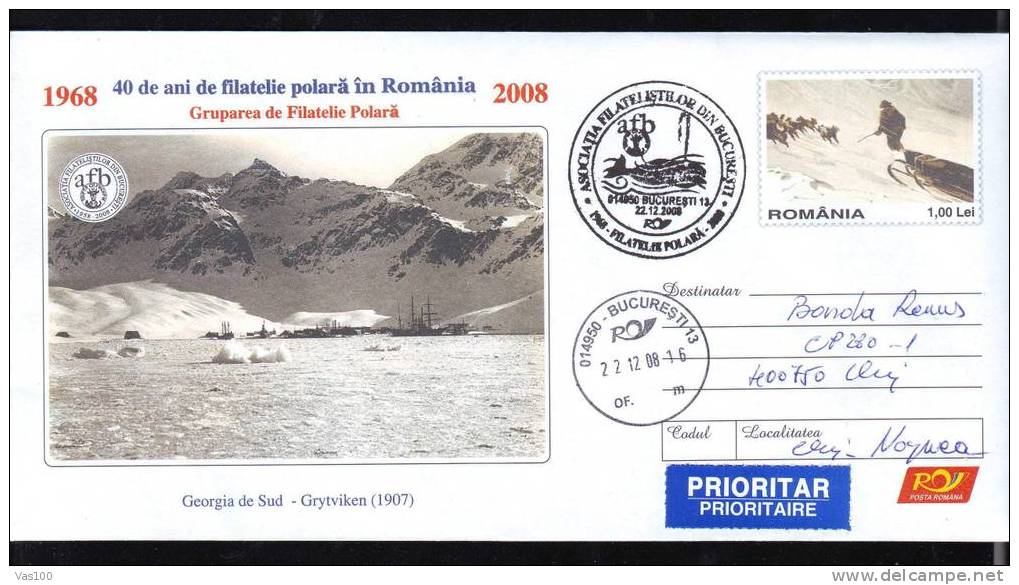 WHALE,BALEINES - HUNTING - GRYTVIKEN, 2008 COVER POSTAL STATIONERY PMK ,MAILED, (D) - Baleines