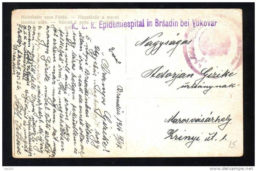 PC  1916 CENSORED K.U.K. EPIDEMSPITAL IN BRSADIN BEI VUKOVAR,SENT TO ROMANIA, Very Rare! - Storia Postale Prima Guerra Mondiale