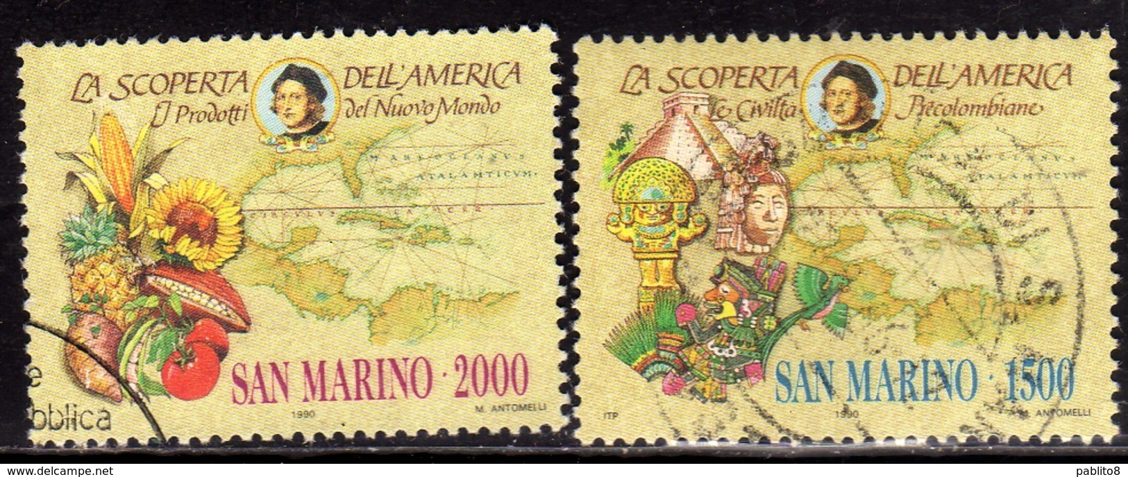REPUBBLICA DI SAN MARINO 1990 CELEBRAZIONI COLOMBIANE SERIE COMPLETA COMPLETE SET USATA USED OBLITERE' - Gebruikt