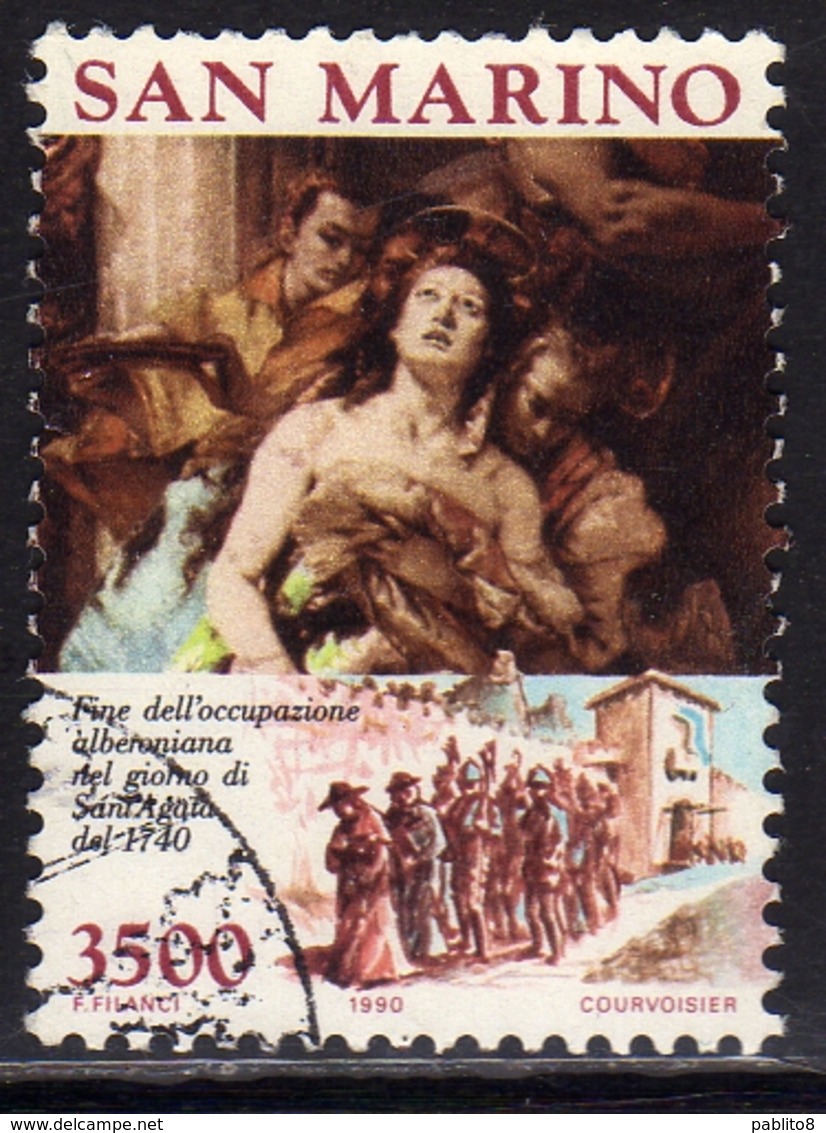 REPUBBLICA DI SAN MARINO 1990 LIBERAZIONE DALL'OCCUPAZIONE MILITARE PONTIFICIA LIRE 3500 USATO USED OBLITERE' - Used Stamps