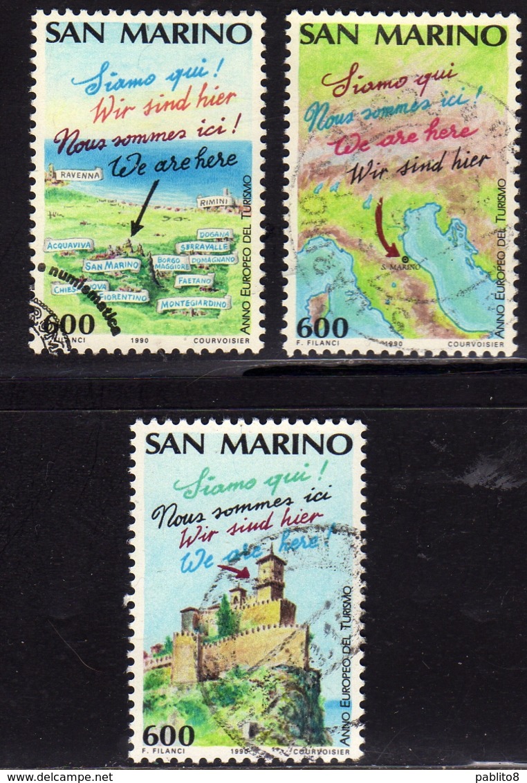 REPUBBLICA DI SAN MARINO 1990 ANNO EUROPEO DEL TURISMO TOURISM YEAR SERIE COMPLETA COMPLETE SET USATA USED OBLITERE' - Usati