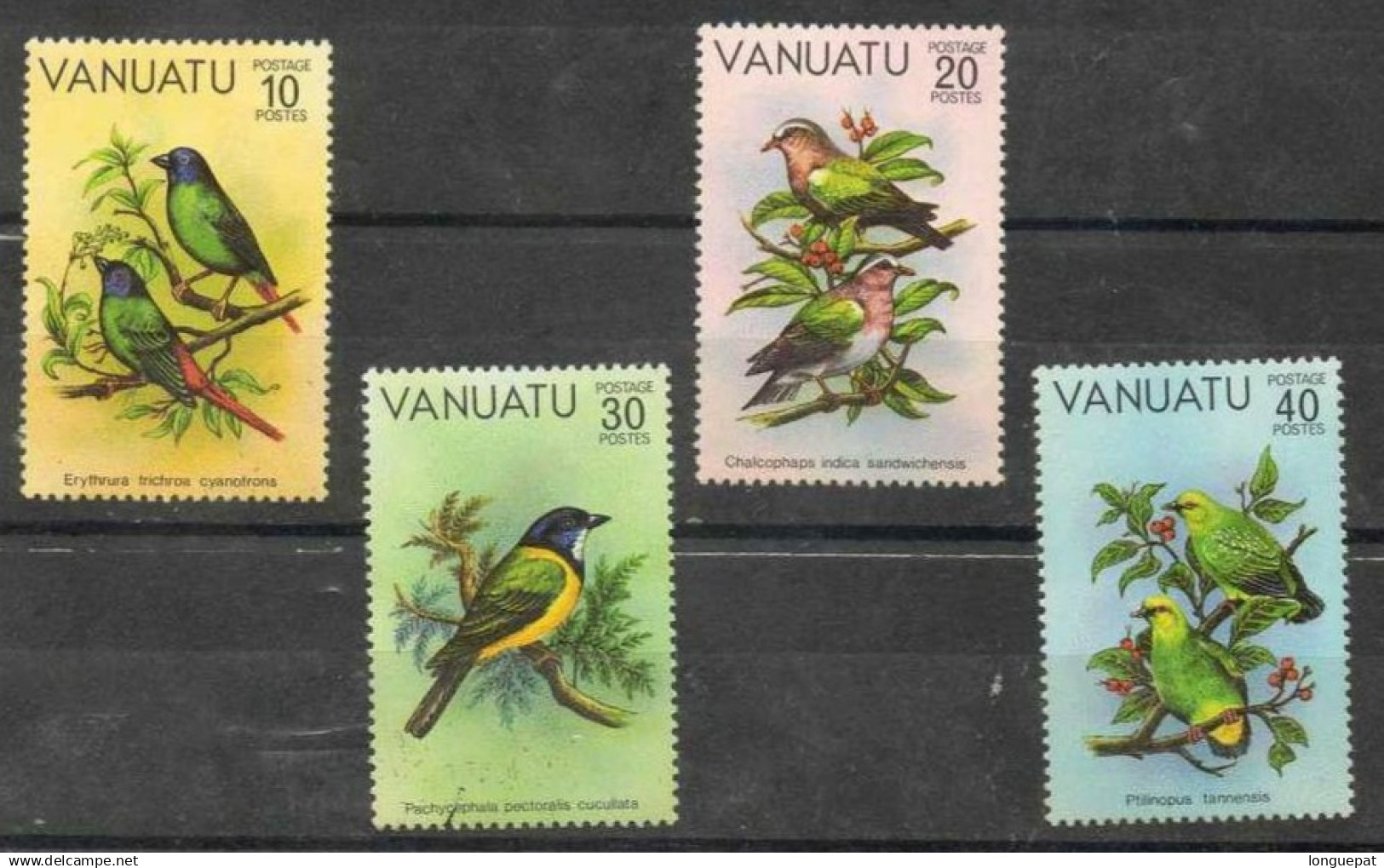 VANUATU : Oiseaux (Passereaux) : Erythrura Trichroa Cyanofrons, Chalcophaps Indica, Pachycephala Pectoralis, Ptilinopus - Vanuatu (1980-...)