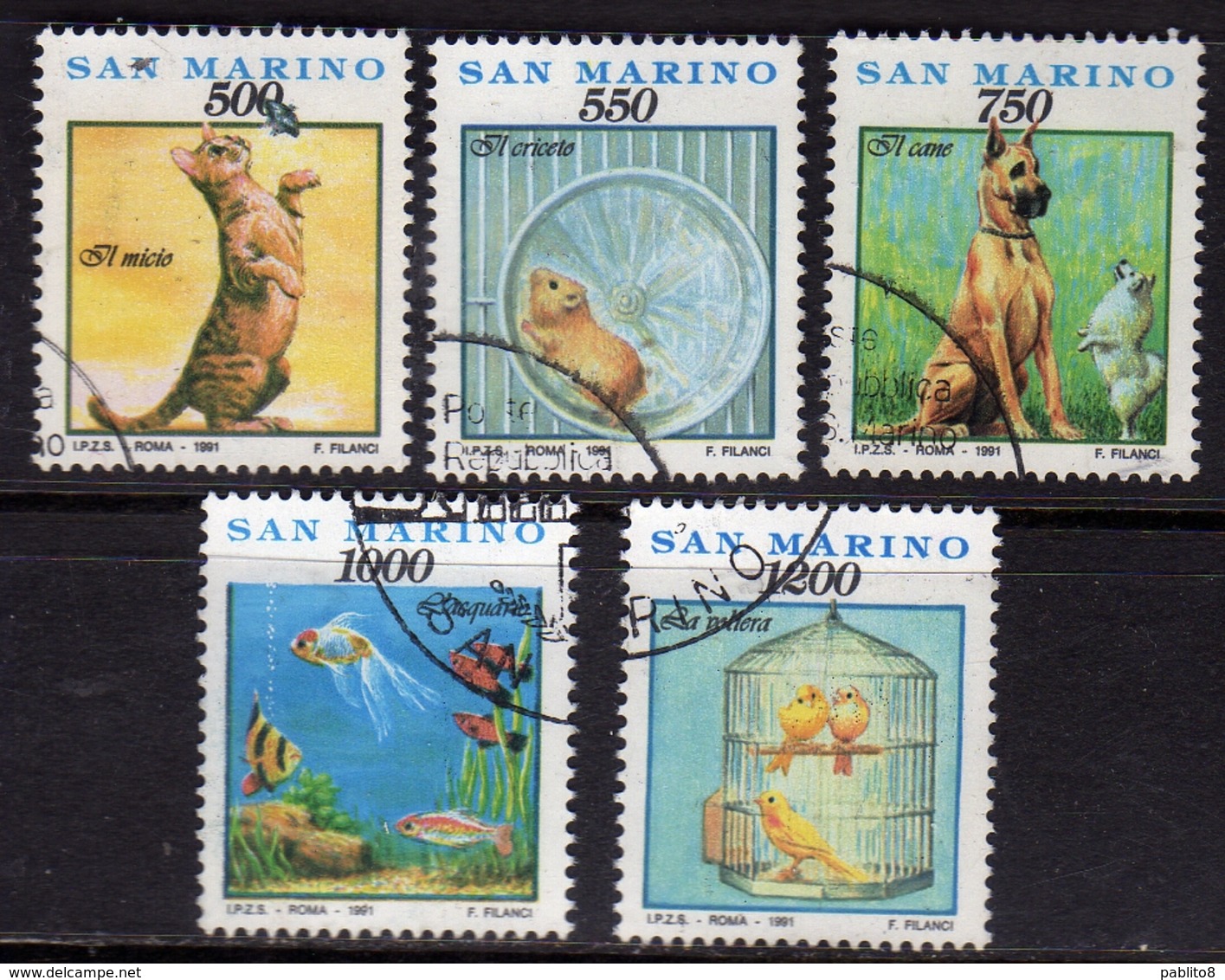 REPUBBLICA DI SAN MARINO 1991 COSE GESTI E AFFETTI FAUNA ANIMALI ANIMALS SERIE COMPLETA COMPLETE SET USATA USED OBLITERE - Used Stamps