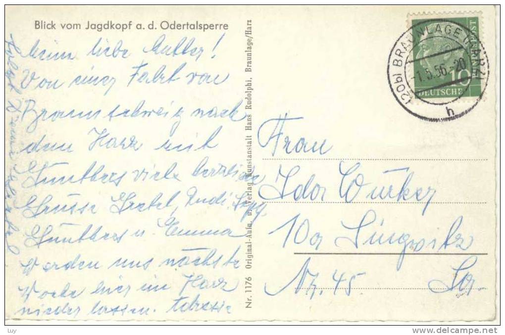 Blick Vom Jagdkopf A. D. Odertalsperre, Sehr Schöner 2-Kreisstempel Aus Braunlage (Harz) 1956 - Osterode