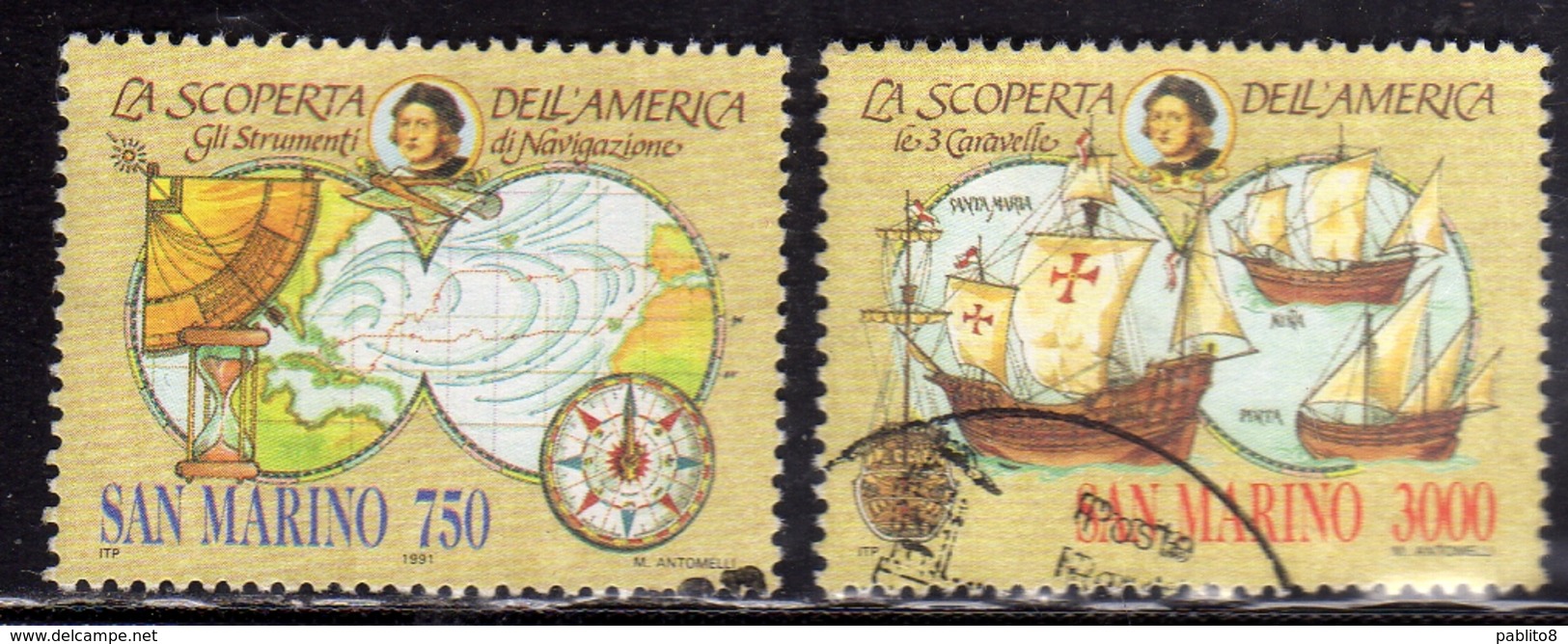 REPUBBLICA DI SAN MARINO 1991 CELEBRAZIONI COLOMBIANE COLOMBIAN CELEBRATIONS SERIE COMPLETA COMPLETE SET USATA USED OBL - Gebraucht