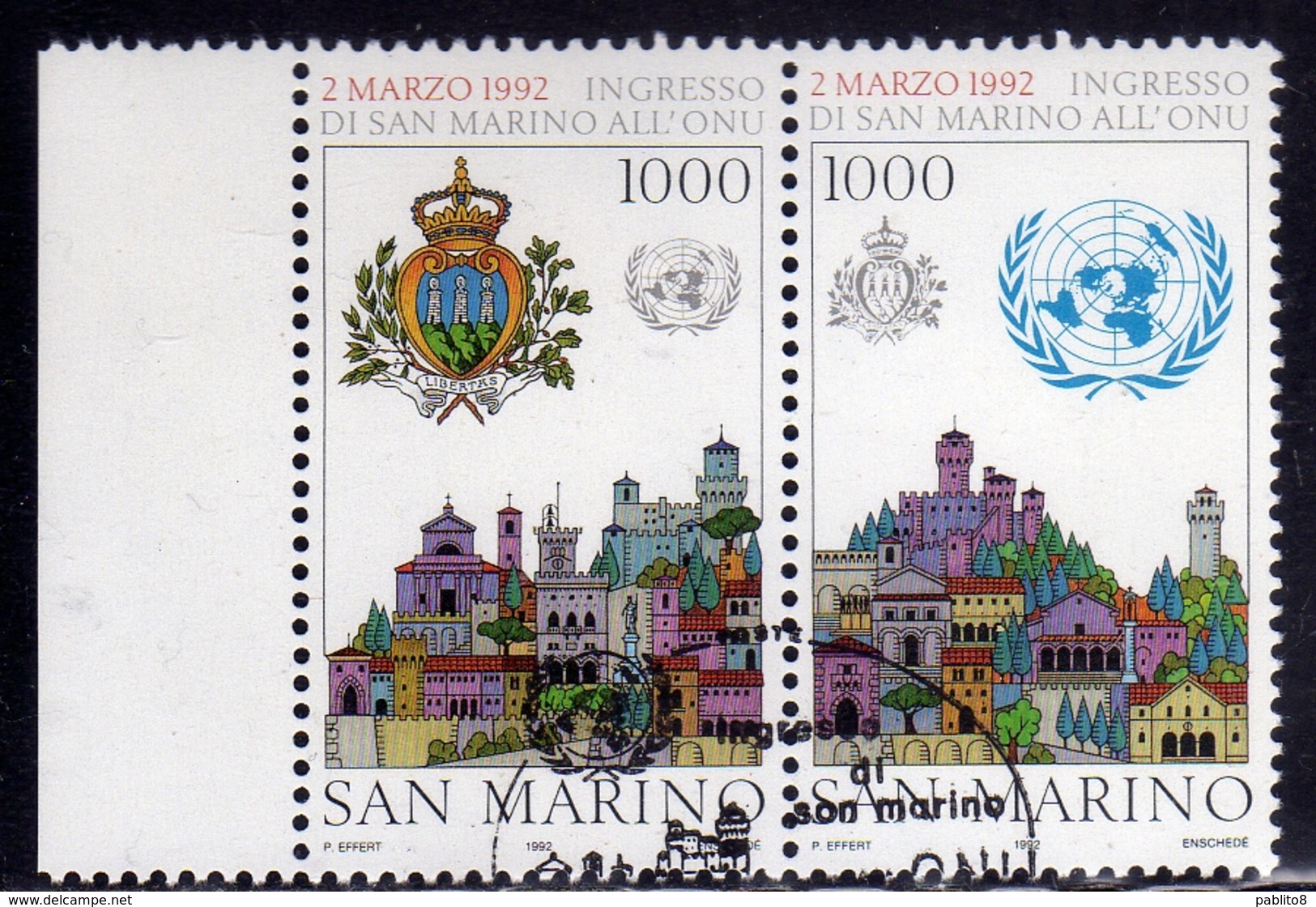 REPUBBLICA DI SAN MARINO 1992 INGRESSO ALL'ONU BLOCCO SERIE COMPLETA COMPLETE SET BLOCK USATO USED OBLITERE' - Used Stamps