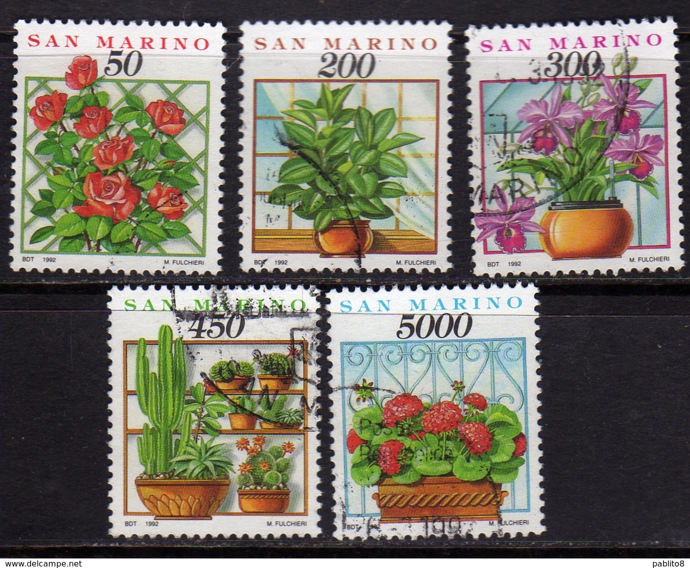 REPUBBLICA DI SAN MARINO 1992 COSE, GESTI E AFFETTI FLORA PIANTE PLANTS SERIE COMPLETA COMPLETE SET USATA USED OBLITERE' - Used Stamps