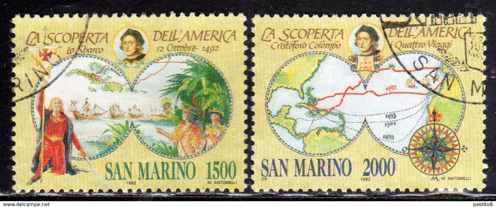 REPUBBLICA DI SAN MARINO 1992 CELEBRAZIONI COLOMBIANE COLOMBIAN CELEBRATIONS SERIE COMPLETA COMPLETE SET USATA USED OBL - Gebraucht